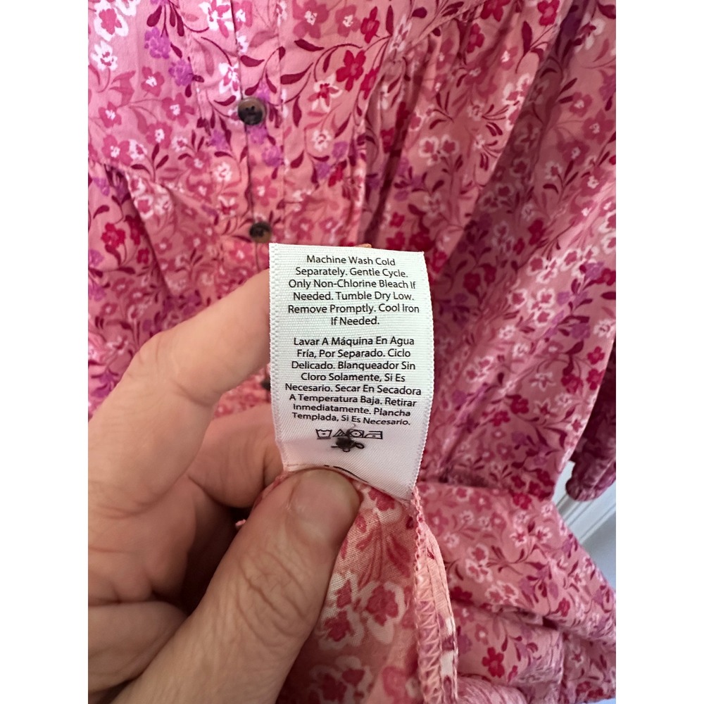 Terra & Sky Pink Floral Cotton Button Front Midi Dress Plus 3X 24W-26W Pockets - Picture 7 of 8
